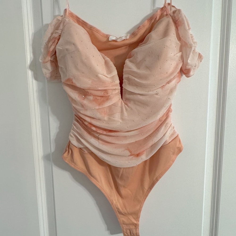 Elegant Peach Ruched Bodysuit- NWT